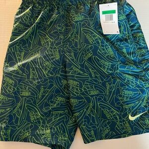 Nike Youth XL Swim, New with Tags. Blue with Neon Green Shoe designs.